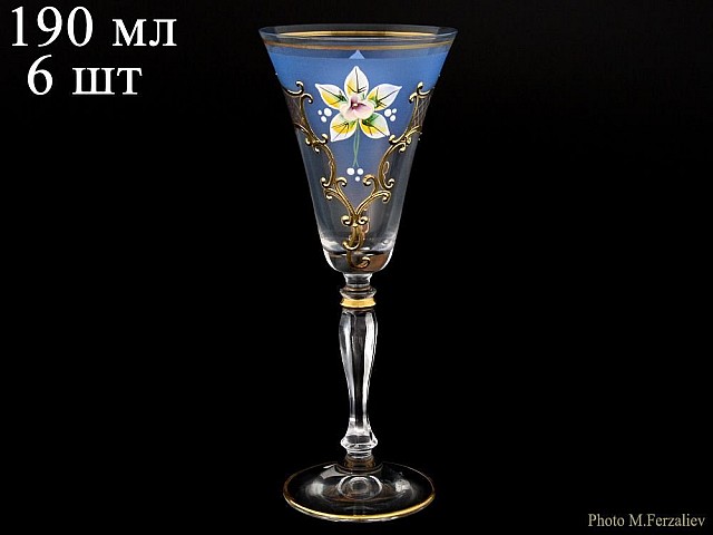 Набор бокалов для вина 190 мл Виктория синий фон K-A Bohemia 6 шт