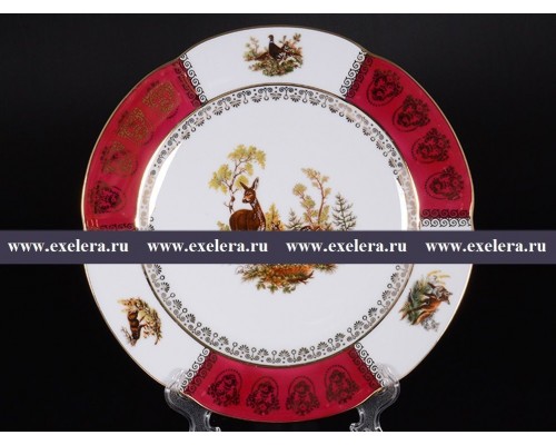 Набор тарелок 25 см Охота Красная Барокко Royal Czech Porcelain 6 шт