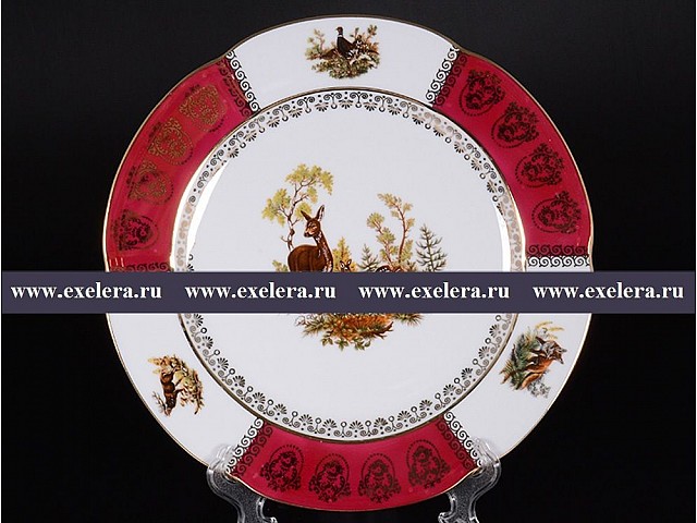 Набор тарелок 25 см Охота Красная Барокко Royal Czech Porcelain 6 шт