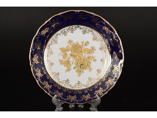 Набор тарелок 21 см Офелия Золотая роза Кобальт Мелкий узор MZ 6 шт