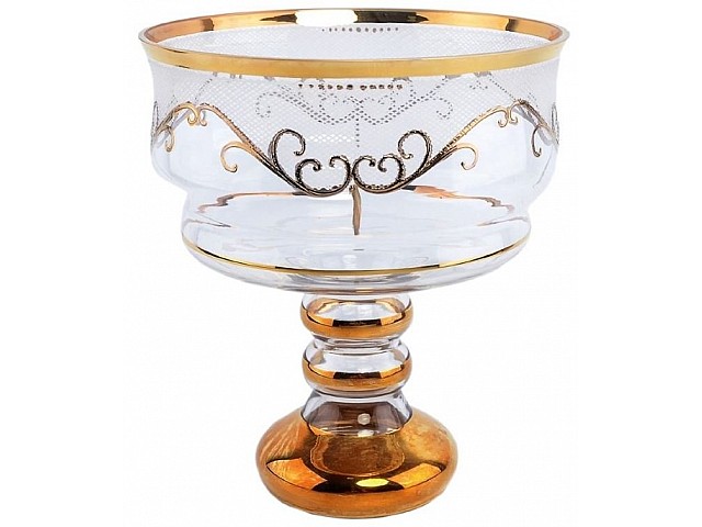 Конфетница 16 см на ножке Karo золото Bohemia Crystal