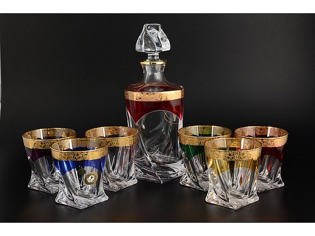 Набор для виски Quadro E-S цветные Bohemia Crystal 7 предметов