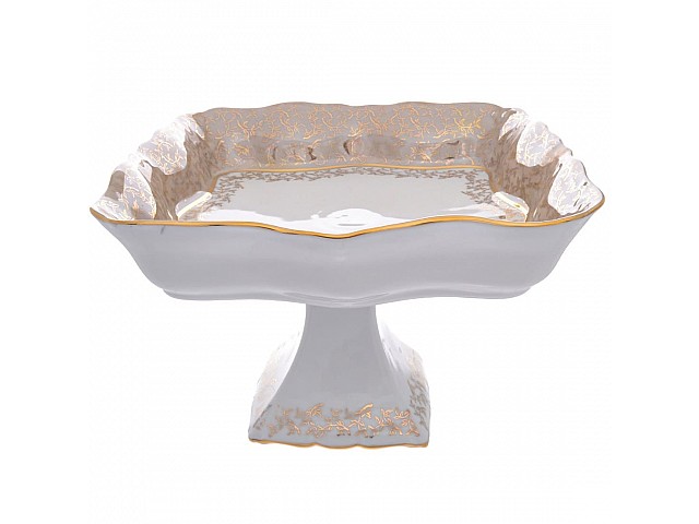 Салатник квадратный на ножке Queen's Crown Aristokrat Лист Бежевый 24 см