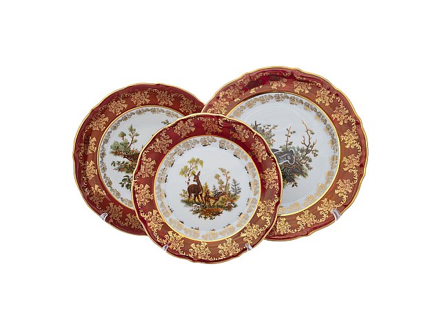 Набор тарелок Repast Охота красная Мария-тереза R-L 18 предметов