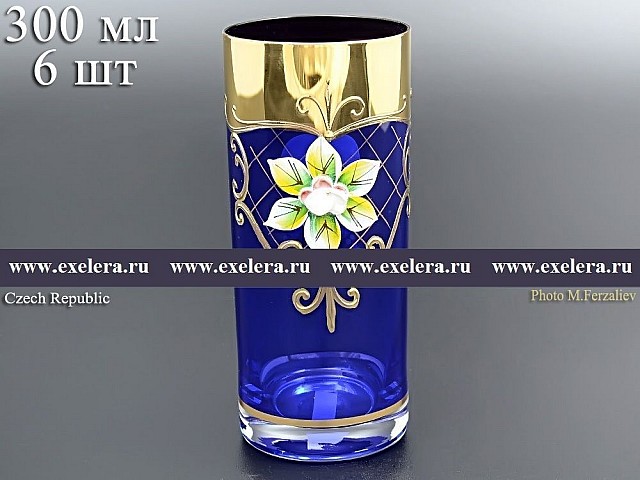 Набор стаканов для воды 300 мл Bohemia Crystal Лепка Синяя U-R 6 шт