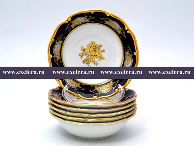 Набор салатников 13 см Анжелика Золотая роза Кобальт Винтаж MZ 6 шт