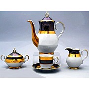 Кофейный сервиз Магнолия Золотая полоса Изумруд MZ на 6 персон