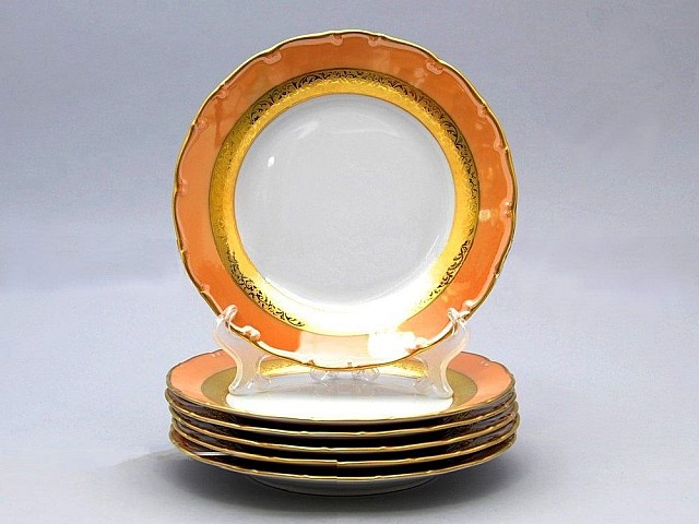 Набор тарелок 21 см Магнолия Золотая полоса Янтарь MZ 6 шт