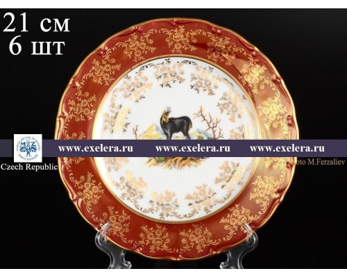 Набор тарелок 21 см Магнолия Охота Красная MZ 6 шт