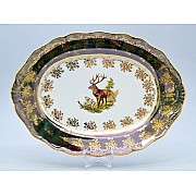 Блюдо овальное 36 см Магнолия Охота Зеленая MZ