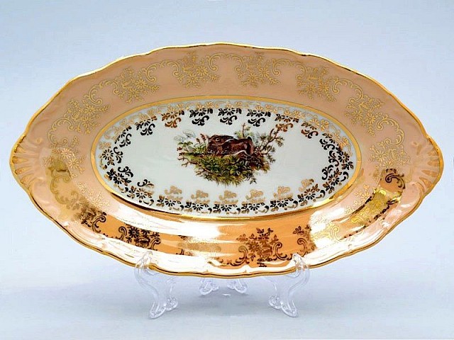 Блюдо овальное 26 см Магнолия Охота Бежевая MZ