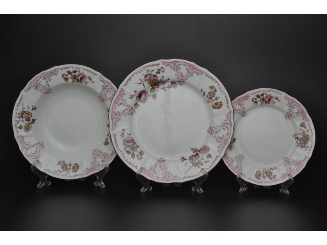 Набор тарелок Бернадотт Розовый цветок на 6 персон 18 шт