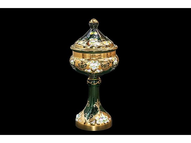 Конфетница с крышкой 40 см Bohemia Лепка Зеленая E-V