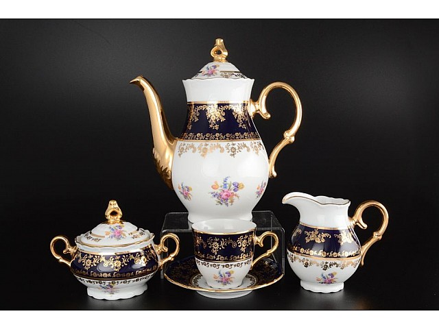 Кофейный сервиз Офелия Полевой цветок Кобальт MZ на 6 персон