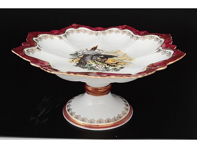 Ваза для фруктов 29 см на ножке Охота красная Корона Queens Crown