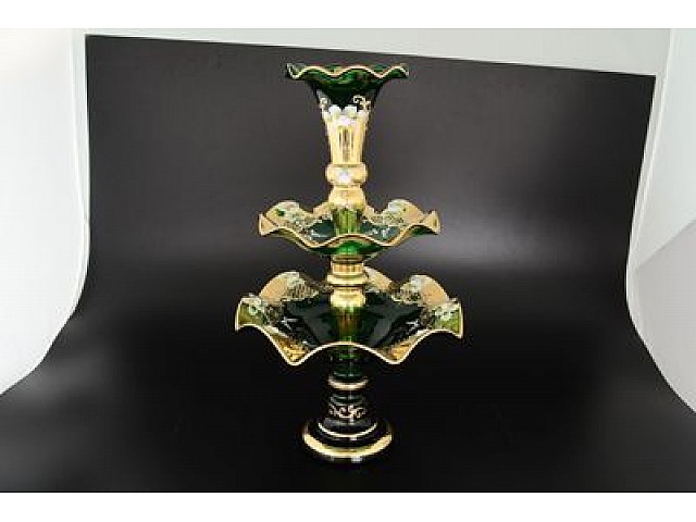 Фруктовница 3х ярусная см Bohemia Лепка Зеленая E-V