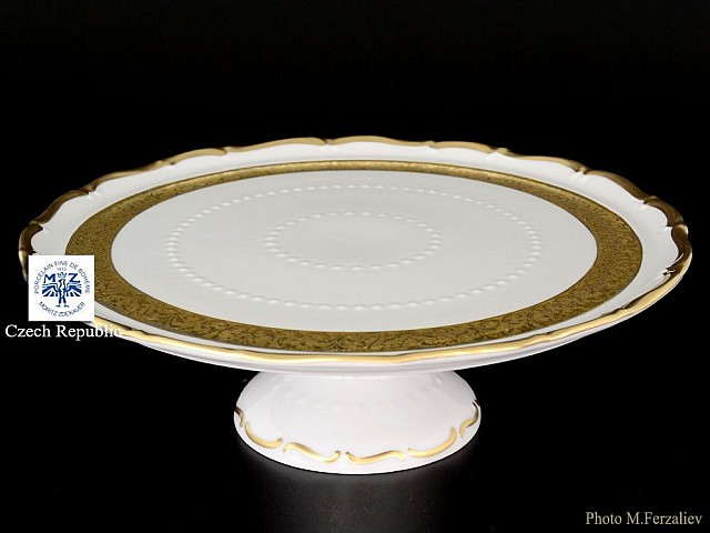 Тарелка для торта на ножке 30 см Анжелика Золотая лента MZ