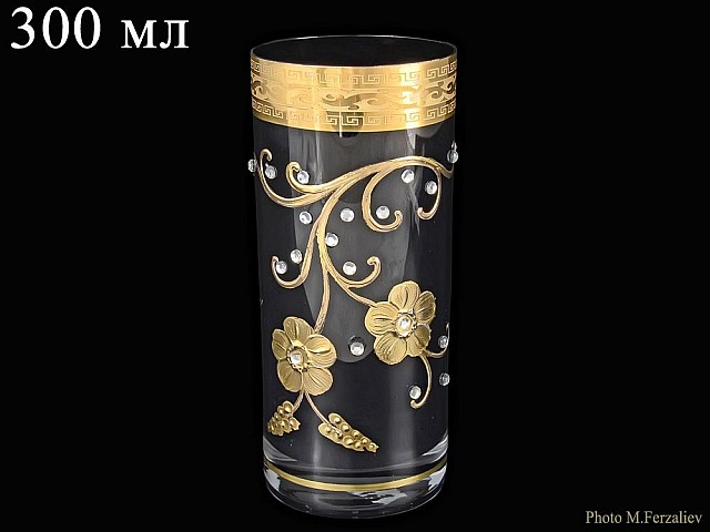Стакан для воды 300 мл Bohemia Crystal Лист с камнями M-H фон черный