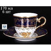 Набор кофейных пар 170 мл Офелия Золотая роза Кобальт Мелкий узор MZ (6 пар)