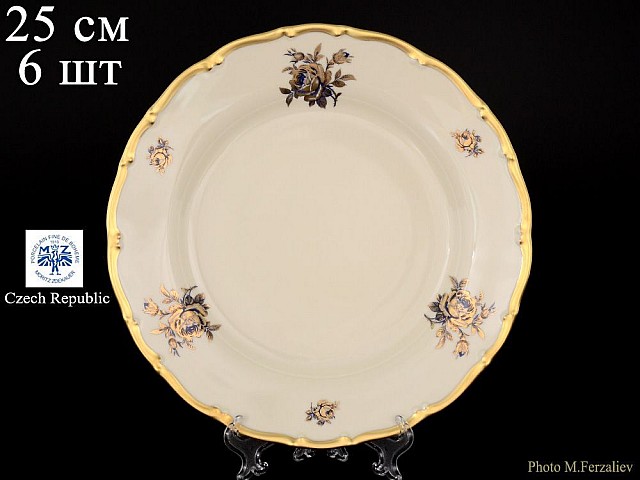 Набор тарелок 25 см Анжелика Слоновая кость синяя Роза MZ 6 шт