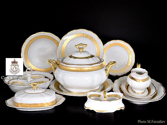 Столовый сервиз Мария Луиза Матовая полоса Carlsbad на 6 персон с менажницей