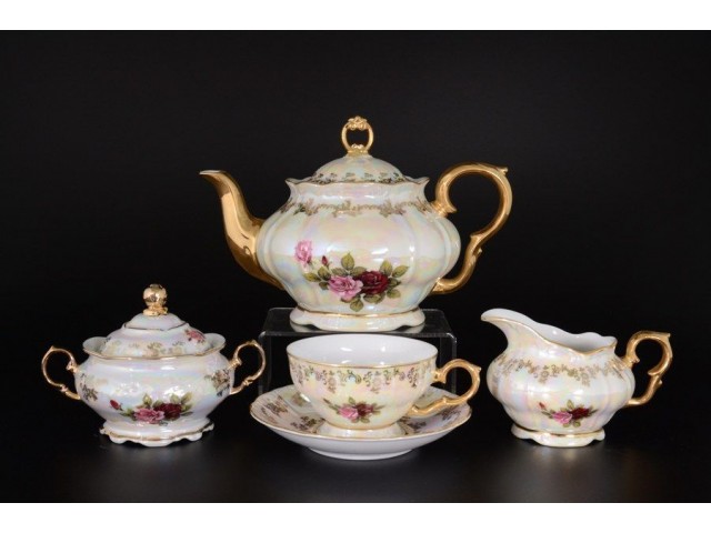 Чайный сервиз Грант Роза перламутр MZ на 6 персон