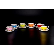 Набор чайных пар 250 мл Цветные розы Royal (6 пар)