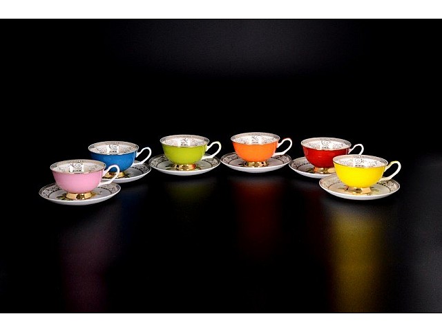 Набор чайных пар 250 мл Цветные розы Royal (6 пар)