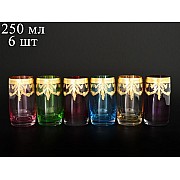 Набор цветных стаканов для воды 250 мл Арлекино Золото Bohemia Crystal