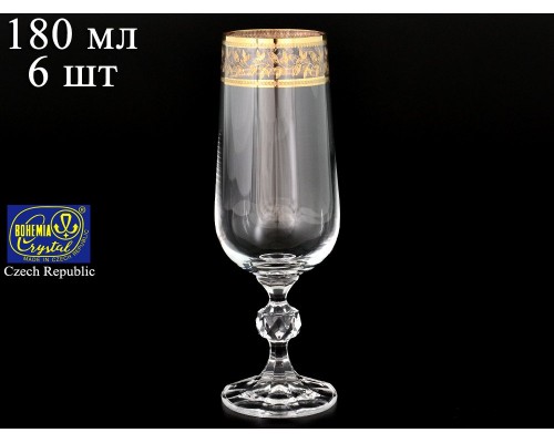 Набор фужеров для шампанского 180 мл Клаудия Золотой лист V-D Bohemia Crystal