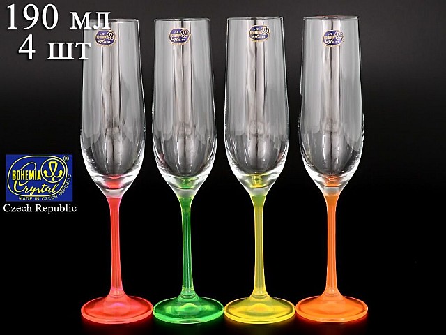 Набор фужеров для шампанского 190 мл Арлекино Неон Bohemia Crystal (4 шт)