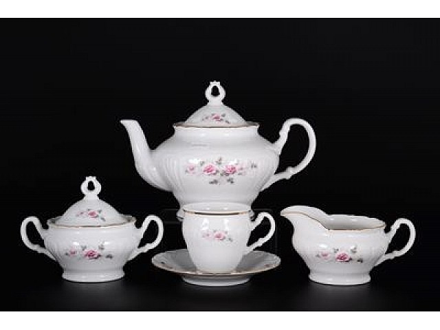 Чайный сервиз Лиана Серая роза золото MZ на 6 персон