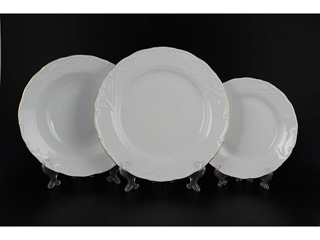 Набор тарелок Лиана Белый узор MZ на 6 персон 18 шт