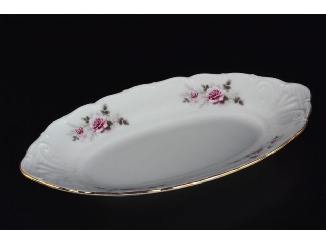 Блюдо овальное 26 см Лиана Серая роза золото MZ