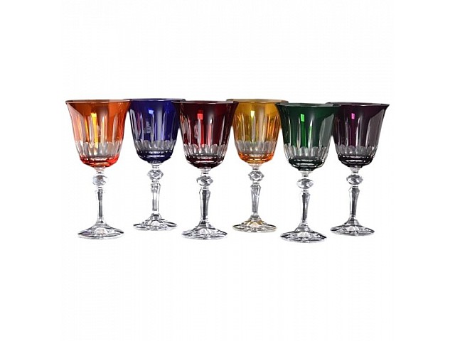 Набор бокалов для вина 220 мл Цветной хрусталь с окошками Bohemia 6 шт