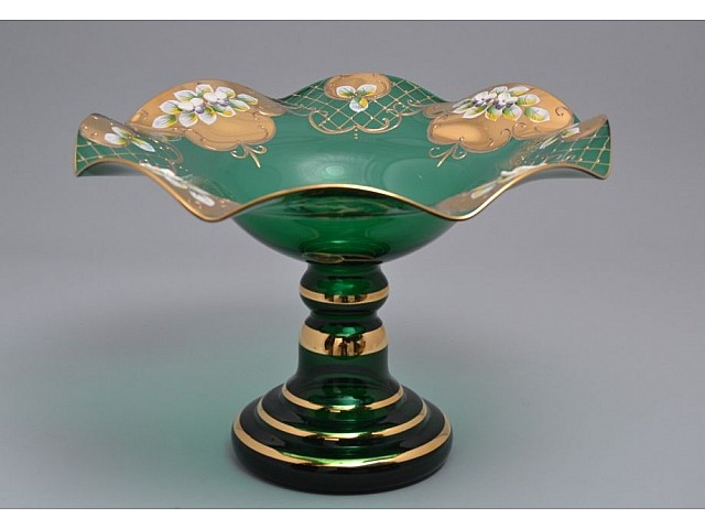 Фруктовница Веер 30 см Bohemia Crystal Лепка Зеленая B-P