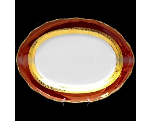 Блюдо овальное 36 см Магнолия Золотая полоса Рубин MZ