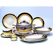 Столовый сервиз Магнолия Золотая полоса Изумруд MZ на 6 персон