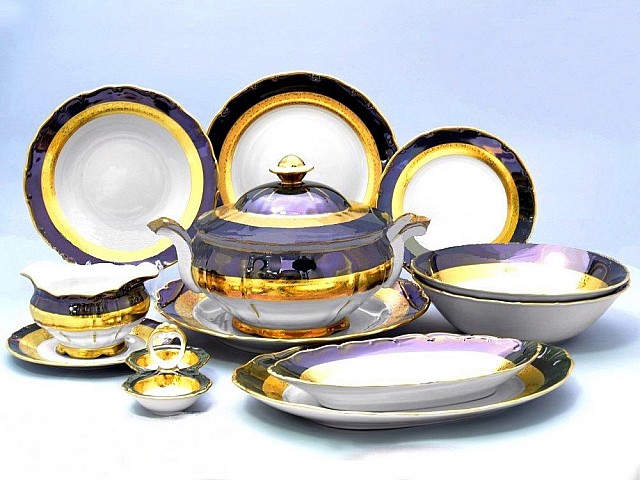 Столовый сервиз Магнолия Золотая полоса Изумруд MZ на 6 персон
