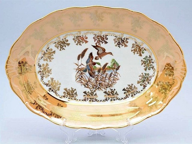 Блюдо овальное 32 см Магнолия Охота Бежевая MZ