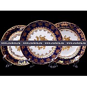 Набор тарелок Офелия Золотая роза Кобальт Мелкий узор MZ на 6 персон 18 шт