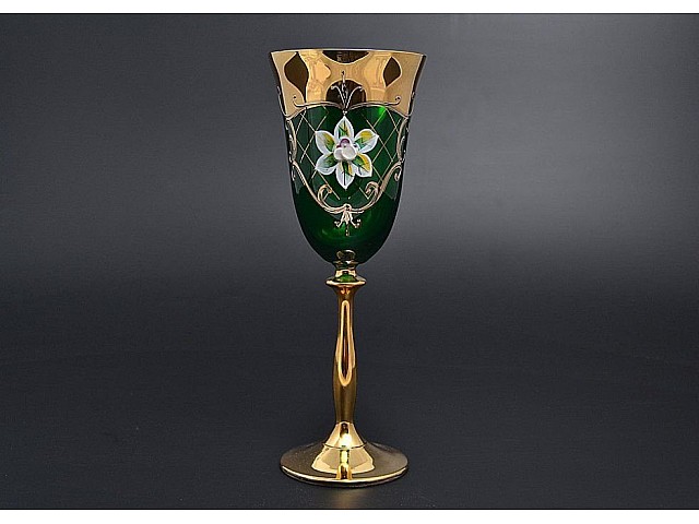 Набор бокалов для вина 250 мл Bohemia Crystal Лепка Зеленая U-R золотая ножка 6 шт