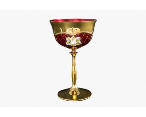 Набор бокалов для мартини 200 мл Bohemia Crystal Лепка Красная U-R золотая ножка 6 шт