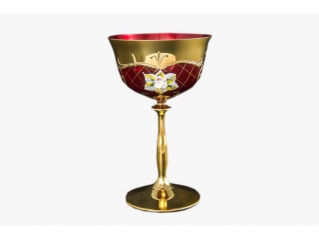 Набор бокалов для мартини 200 мл Bohemia Crystal Лепка Красная U-R золотая ножка 6 шт