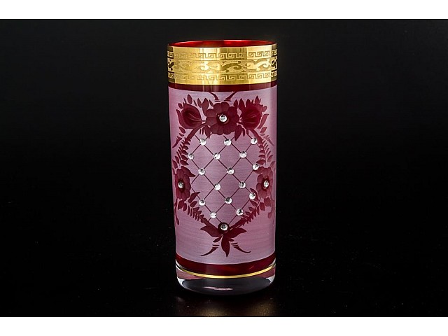 Набор стаканов для воды 300 мл Брус стразы фон красный Bohemia