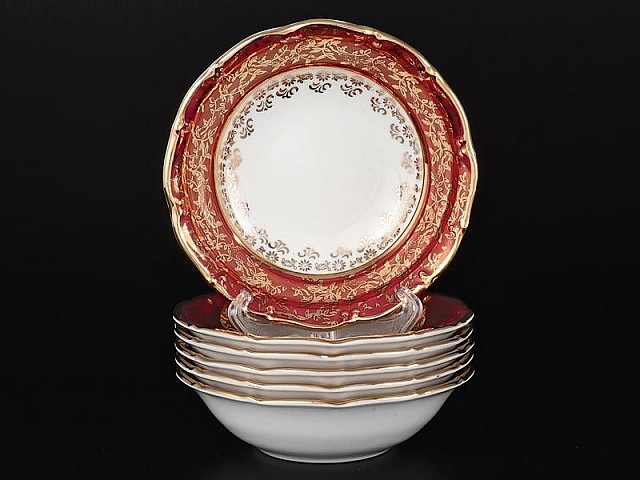 Набор салатников 13 см Мария Луиза Лист Красный Carlsbad 6 шт