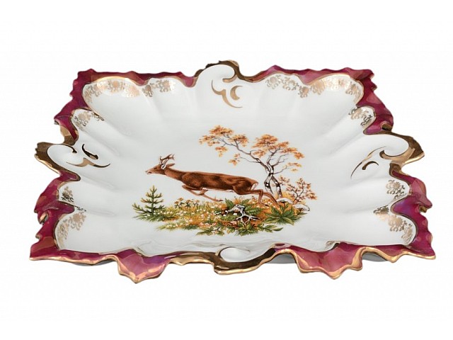 Блюдо фигурное квадратное 32 см Охота красная Корона Queens Crown
