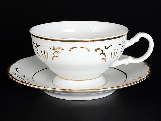 Набор чайных пар 230 мл Лиана Золотой узор MZ (6 пар)