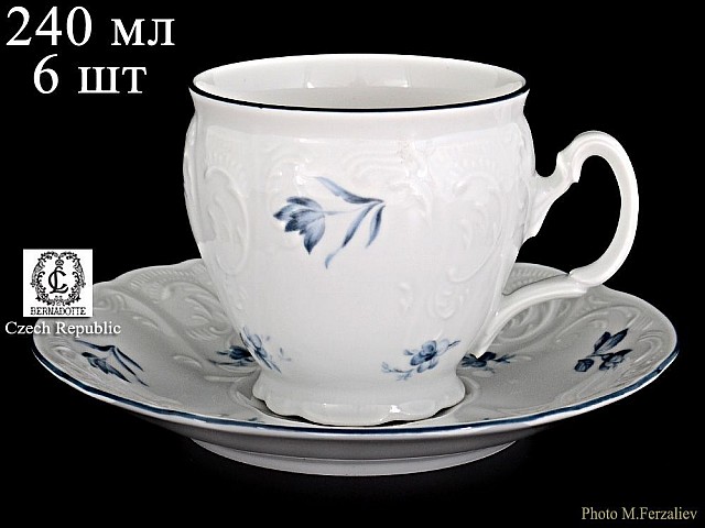 Набор чайных пар бочка Синий цветок Bernadotte 240 мл (6 пар)
