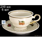 Набор чайных пар 250 мл Анжелика Слоновая кость Фрукты MZ (6 пар)